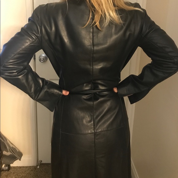 BCBG Corseted Full Length Leather Trench Coat - Picture 2 of 13